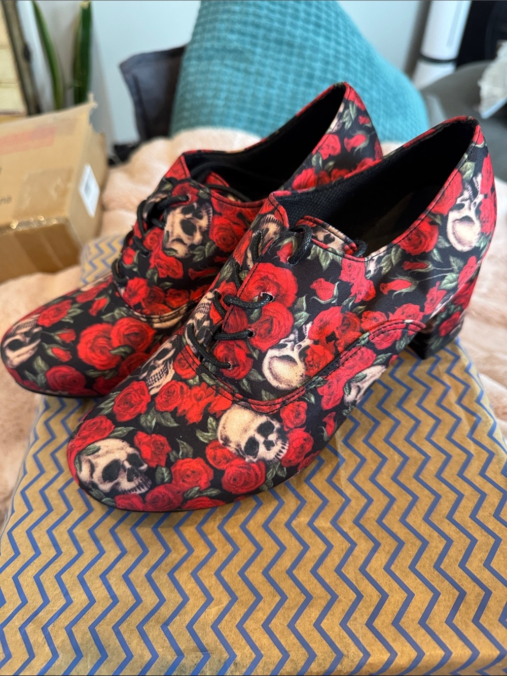 Roses & Skulls Satin Heels